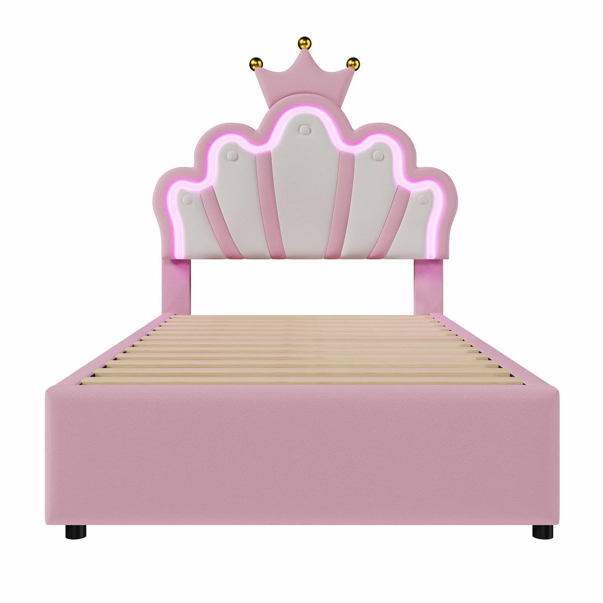POLSTERBETT 90/200 cm Pink mit LED-Beleuchtung mit Stauraum aus PU - Rosa, Kunststoff (90/200cm) - OKWISH