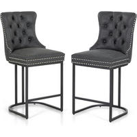 BARHOCKER 2er Set Kunstleder Schwarz mit Knopfsteppung und Nieten - Schwarz, Kunststoff (51/104/60cm)