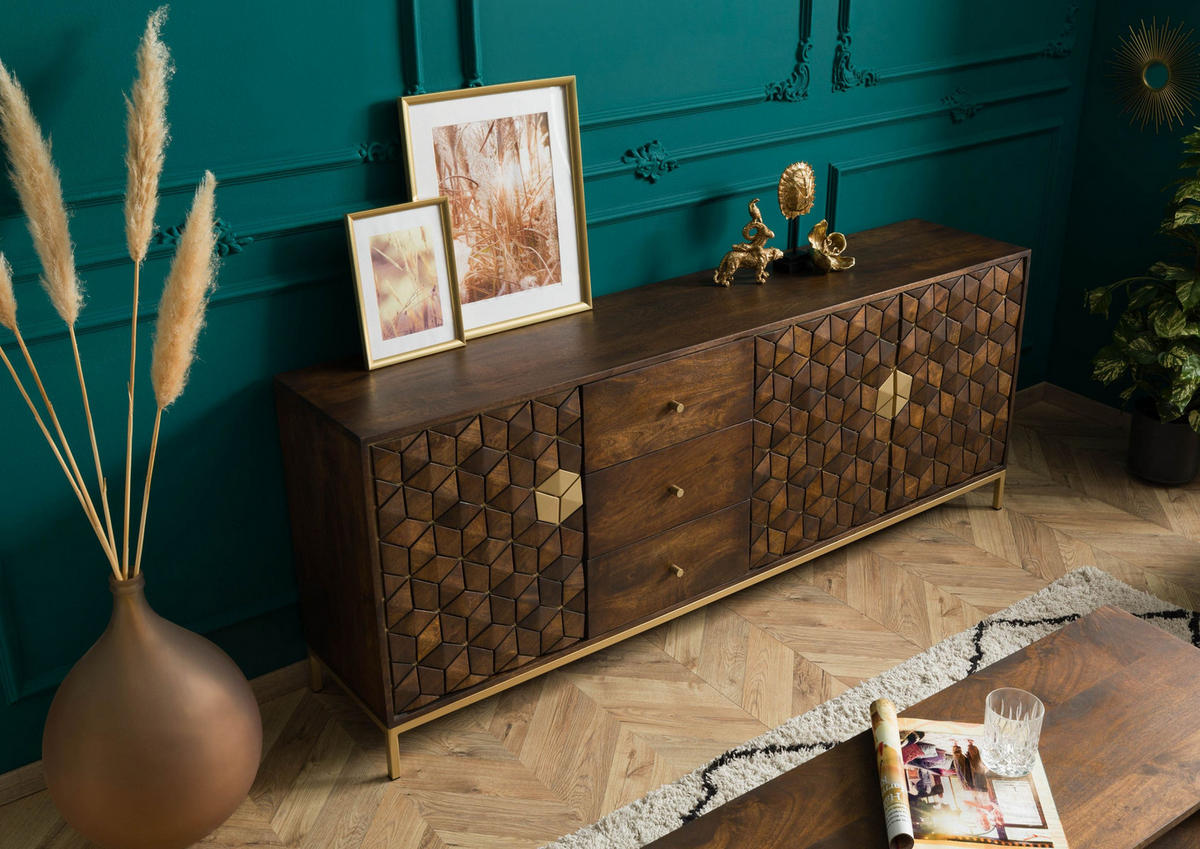 SIDEBOARD Mango 194x40x77 braun geölt DIAMOND #221 - Braun, Holz (194/77/40cm) - Massivmoebel24