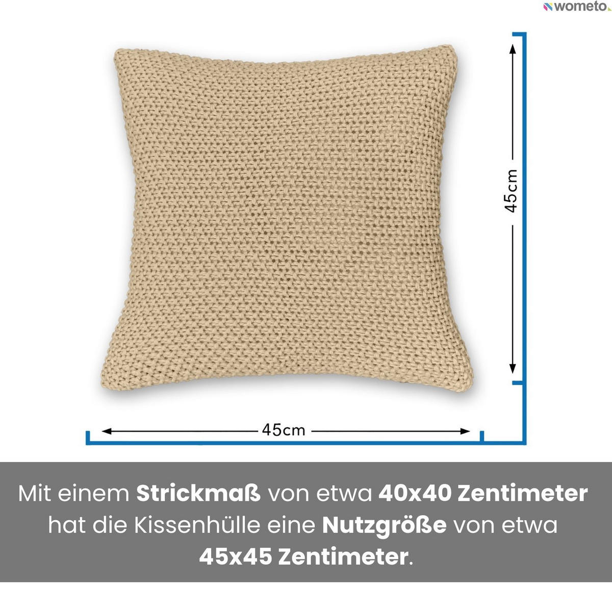 KISSENHÜLLE Strick beige 45/45 cm mit Reißverschluss - Beige, Textil (45/45cm) - wometo