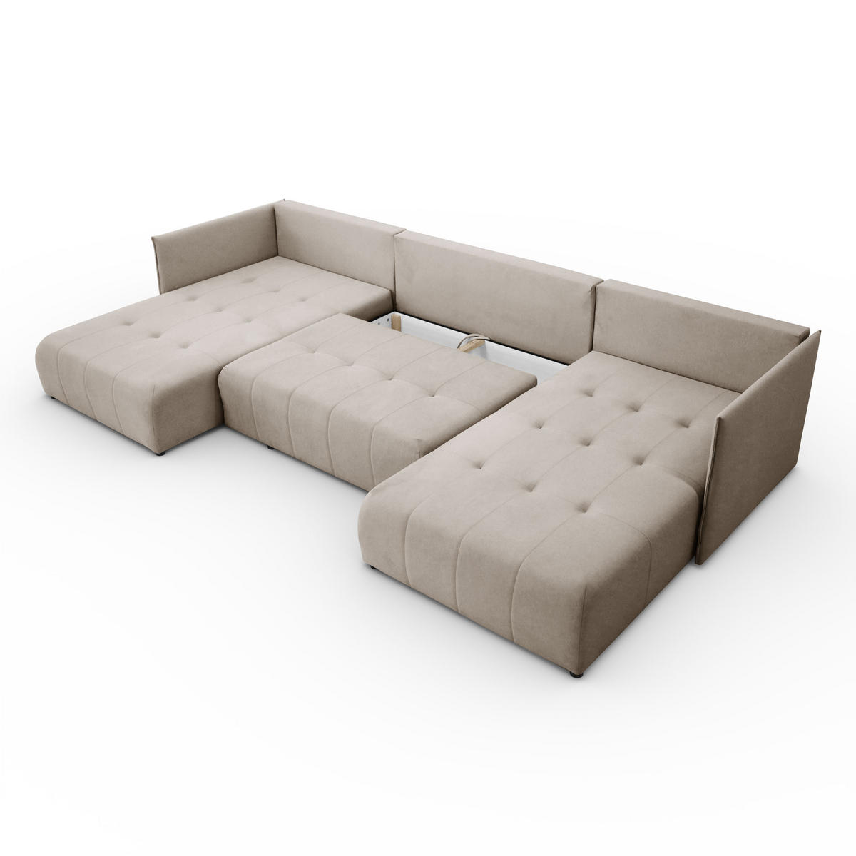 ECKSOFA Sofa U-Form Couch U form Hannover Stoff Castel Beige - Beige, Holz (348/188cm) - Kaiser Möbel