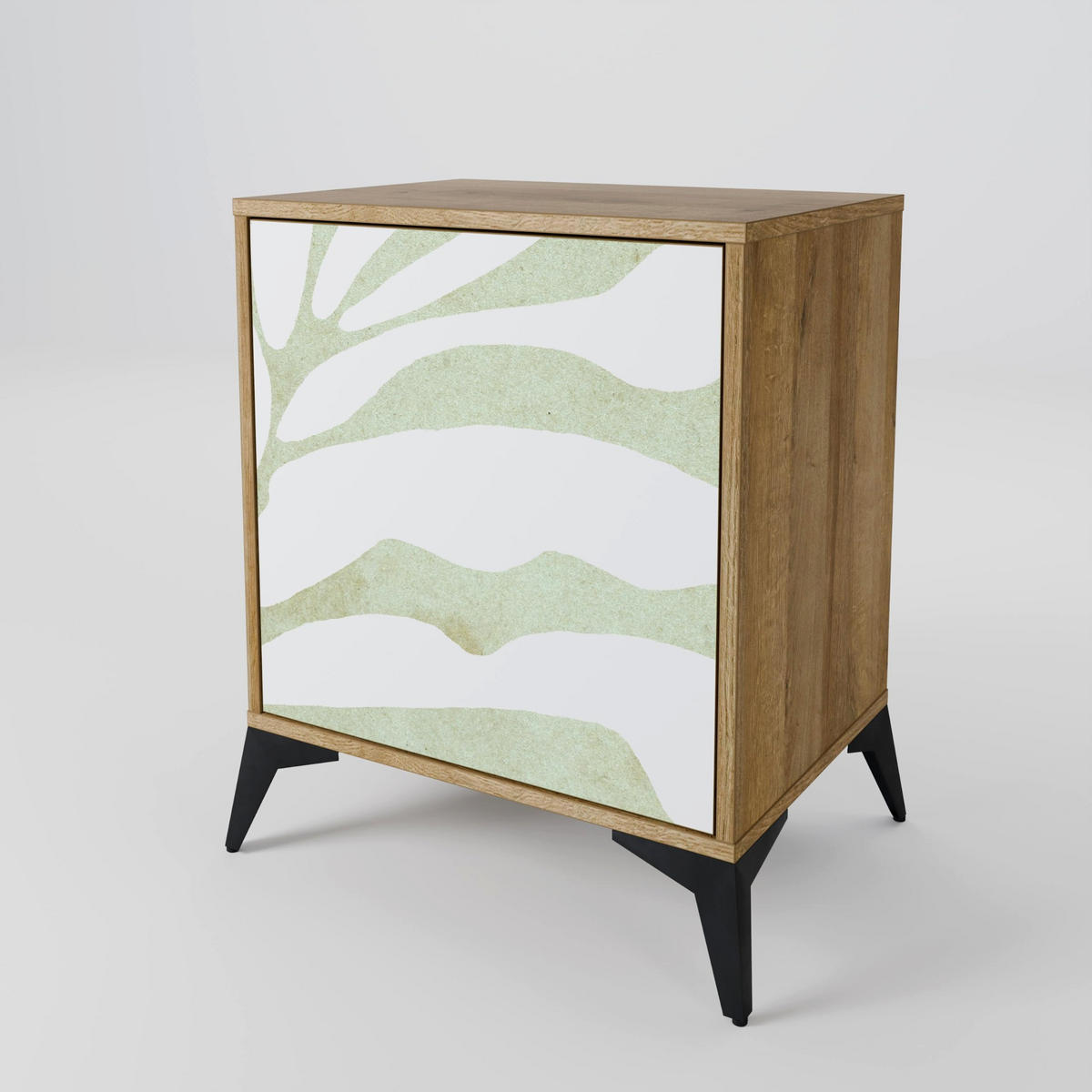 SIDEBOARD BOTANICAL SPARK, Eichefarben, 57,5x42x67,5 cm, Schwarze Metall-Rahmenfüße - Eichefarben/Multicolor, Holzwerkstoff/Metall (57.5/67.5/42cm) - SpaceRebels