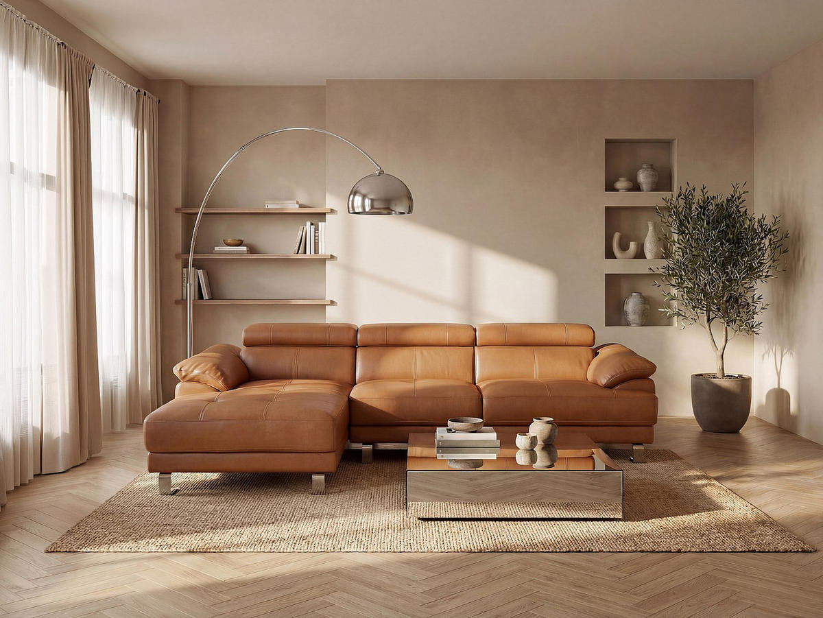 SOFA ohne Schlafmöglichkeit - 5 Personen - Leder - Camel - - Hellbraun, Leder (265/74/165cm) - Vente-Unique