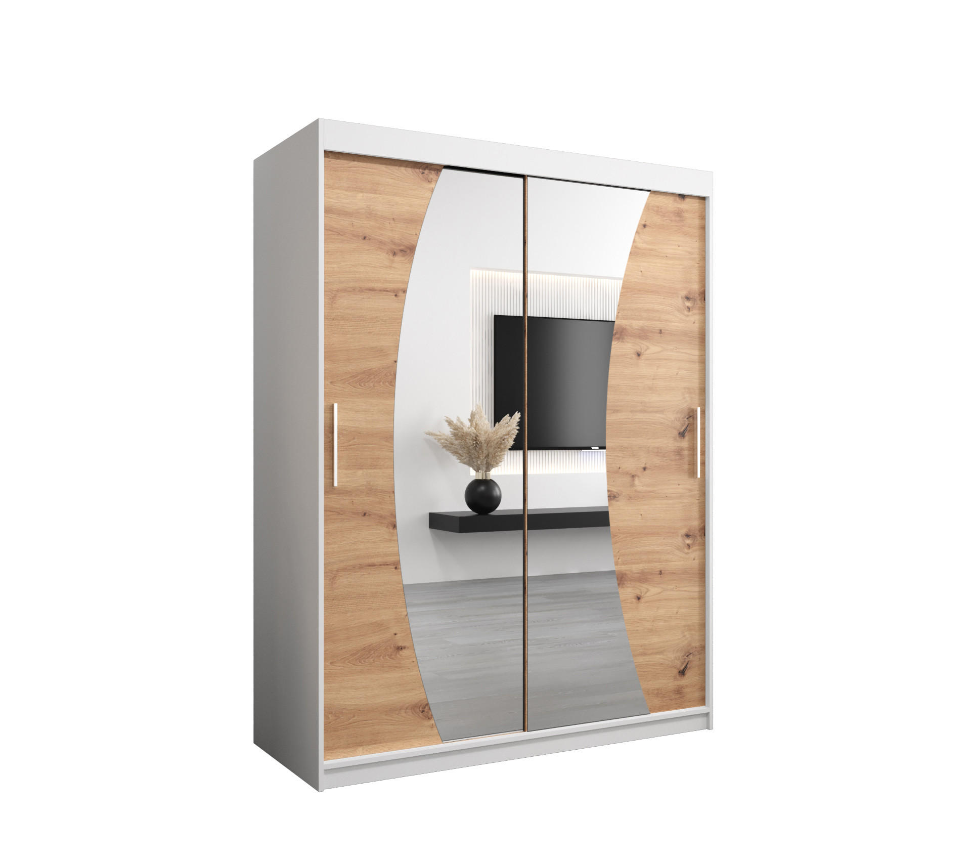 SCHWEBETÜRENSCHRANK 200/150/62 2-türig - Silberfarben/Eiche Artisan, Holz/Kunststoff (150/200/62cm) - Abiks Möbel