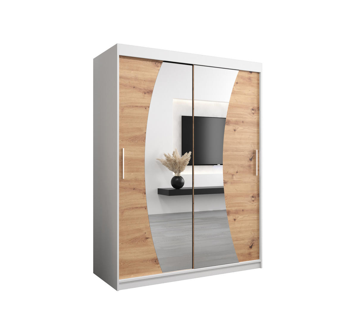 SCHWEBETÜRENSCHRANK 200/150/62 2-türig - Silberfarben/Eiche Artisan, Holz/Kunststoff (150/200/62cm) - Abiks Möbel