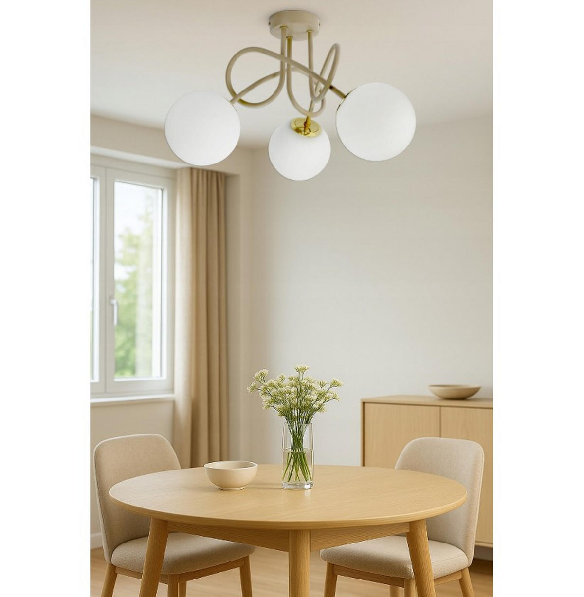 PENDELLEUCHTE ECRU II - Beige/Goldfarben, Glas/Metall (40/40/30cm) - kiki design