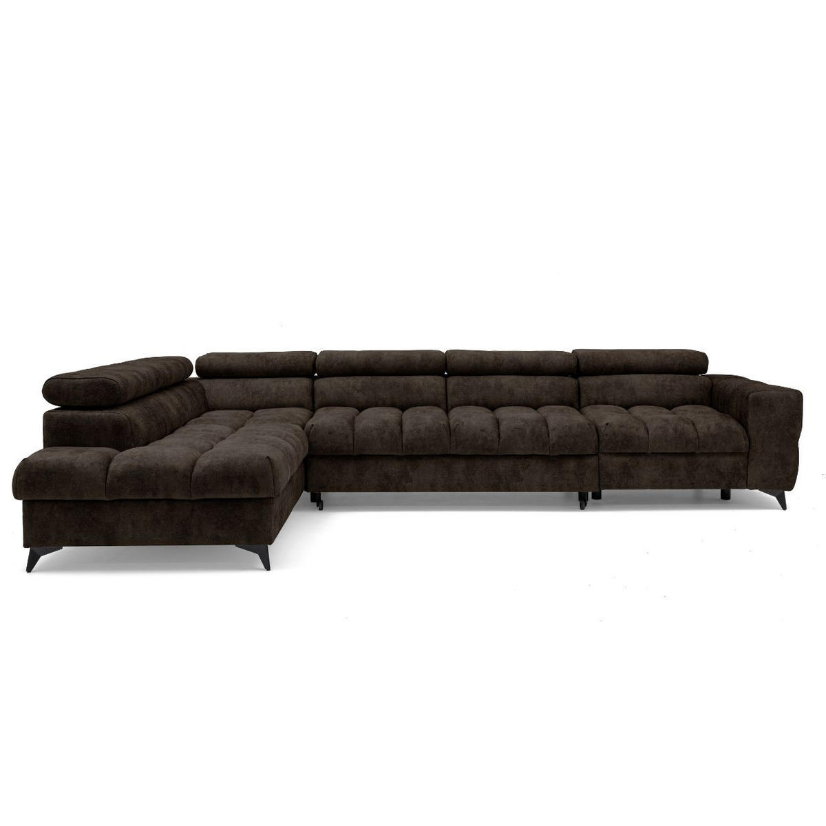 ECKSOFA PUDDING MAXI L Links mit Schlaffunktion 125x195 Velours Dunkelbraun - Dunkelbraun/Schwarz, Holz/Textil (350/203cm) - Muffo