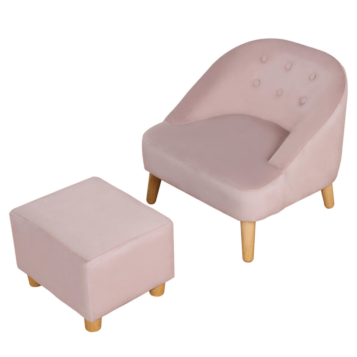 KINDERSESSEL MIT OTTOMARE DE-10511 2-teiliges Set, Samtoptik Rosa - Pink, Metall (51/50/51cm) - ComfortXL