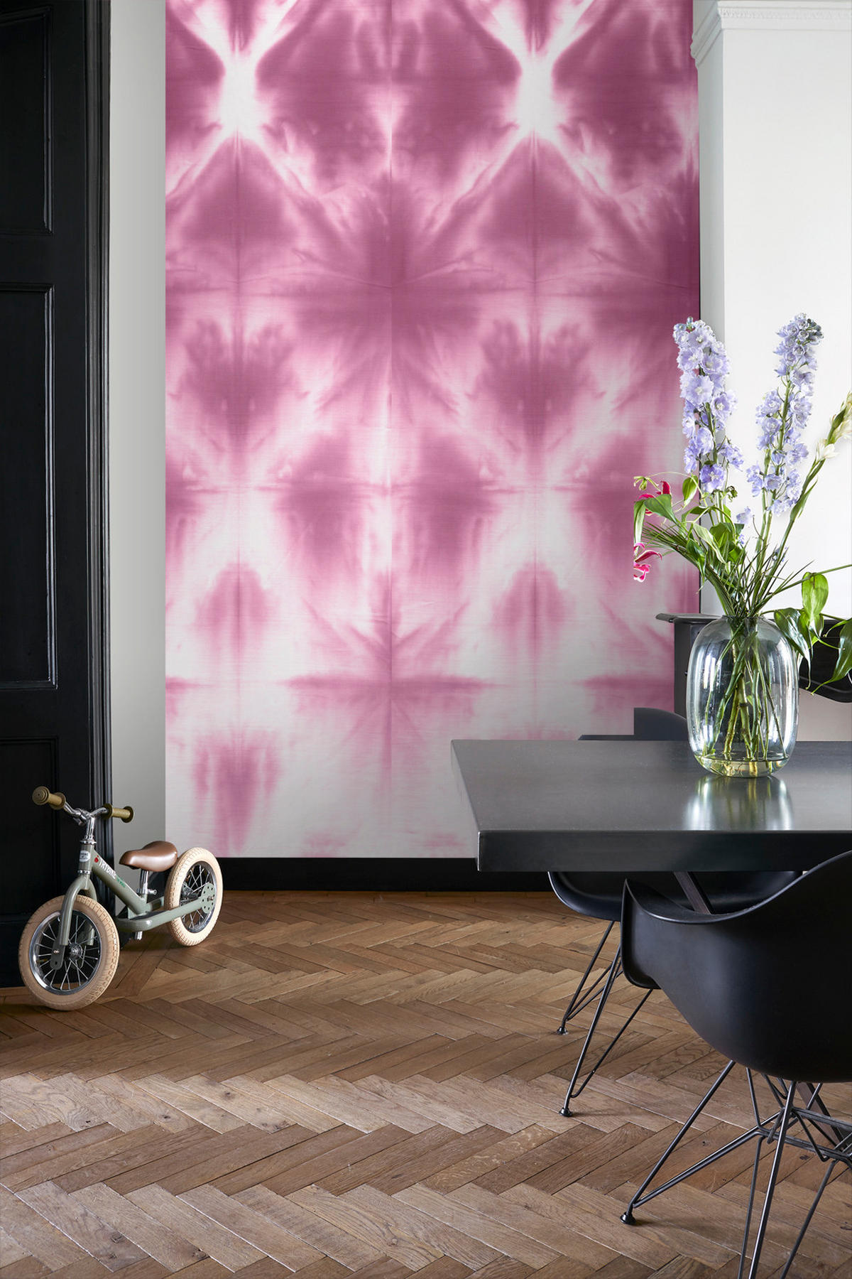 FOTOTAPETE wandfüllendes Tie-Dye Shibori Muster 100 x 279 cm - Pink, Papier (100/279cm) - ESTAhome