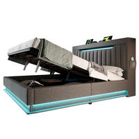 BETT mit Stauraum und LED 140x200 cm Leinen Grau - Grau, Metall (140/200cm) - Meubliv