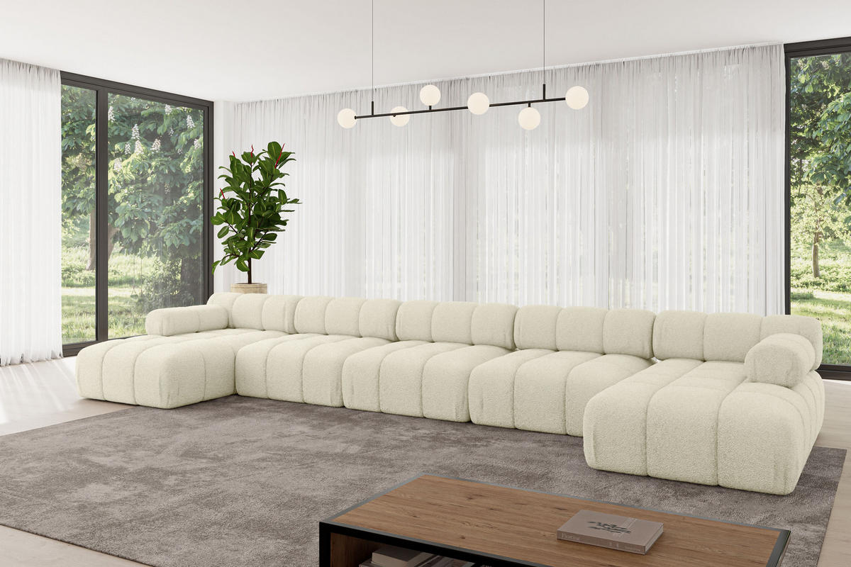 WOHNLANDSCHAFT modulares Sofa Tesso-U3 - 475x160x70 cm Beige Bouclé - Beige, Holzwerkstoff/Textil (475/70/160cm) - ALTDECOR