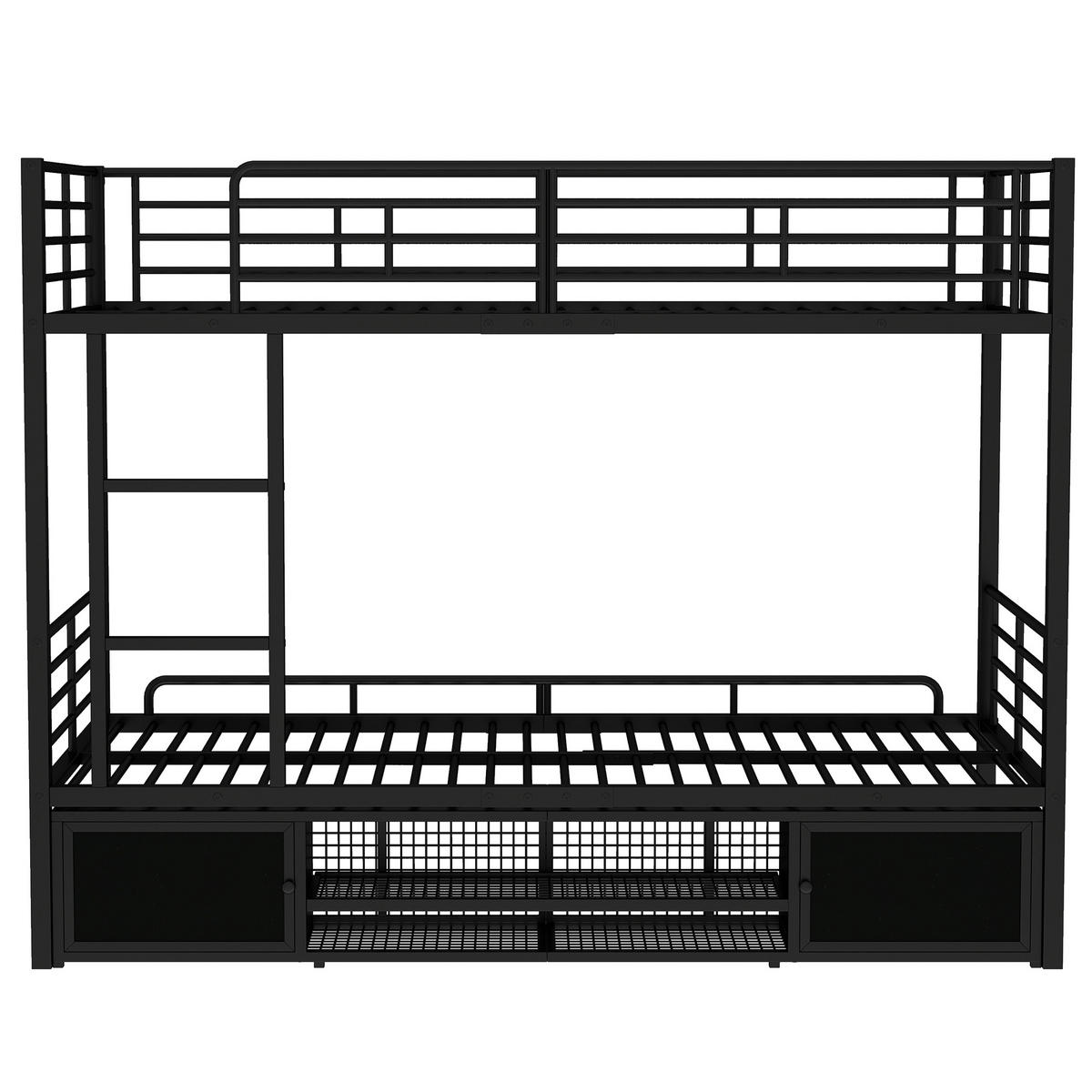 ETAGENBETT 90/200 cm & 90/200 cm in Schwarz mit Leiter, Schuhregal und 2 Schränken Metall - Schwarz, Metall (90/200cm) - CHICFURN