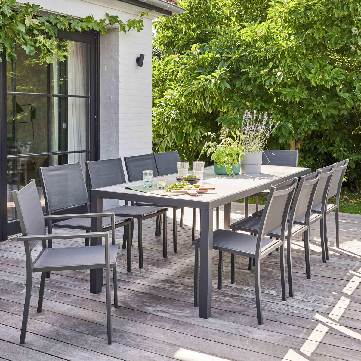 GARTENSET 11-tlg., Grau - Grau, Metall - Oviala