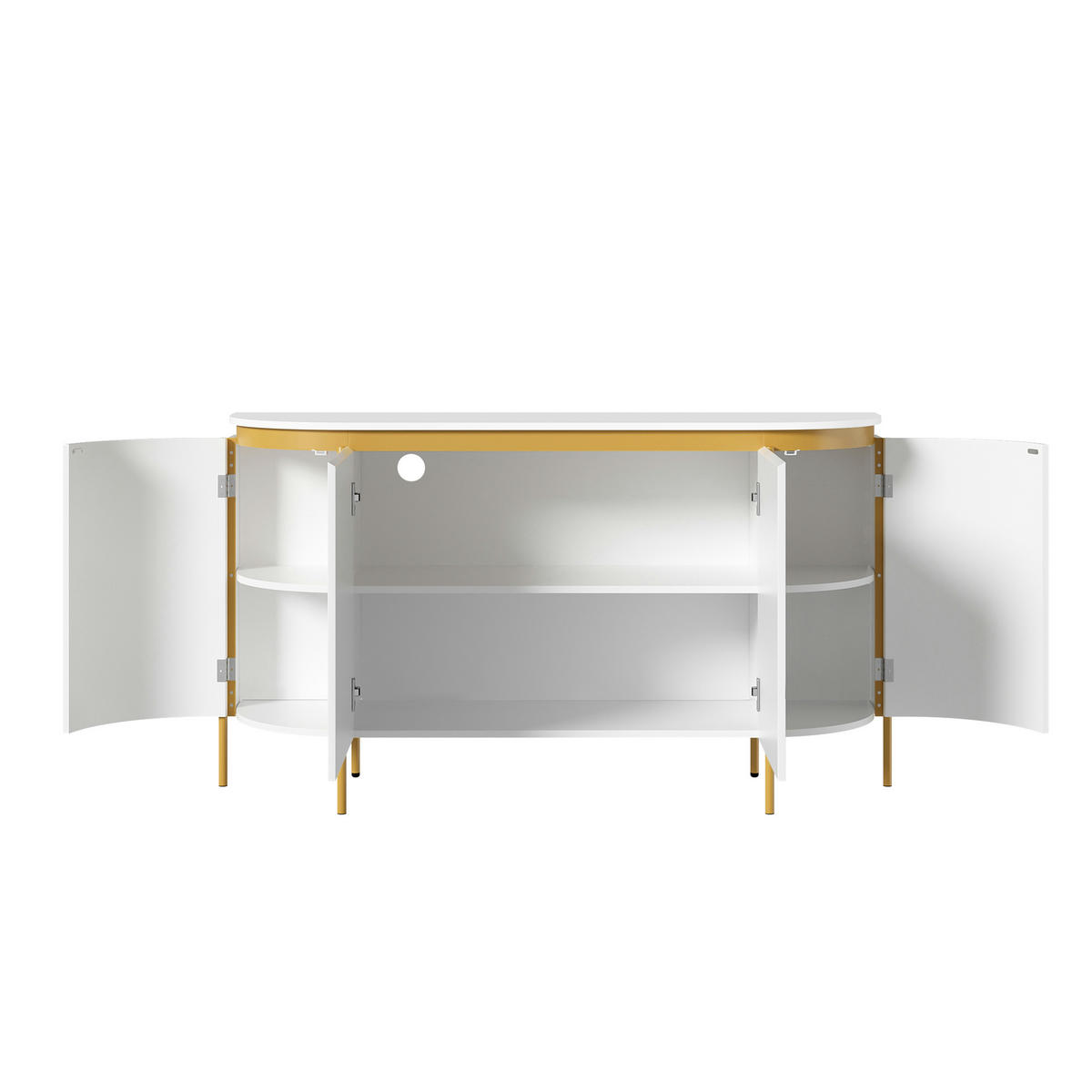 SIDEBOARD Oval 140cm MDF Riffel-Optik 4 Türen Gold-Details - Weiß, Holzwerkstoff (140/80/38cm) - Urban Meuble