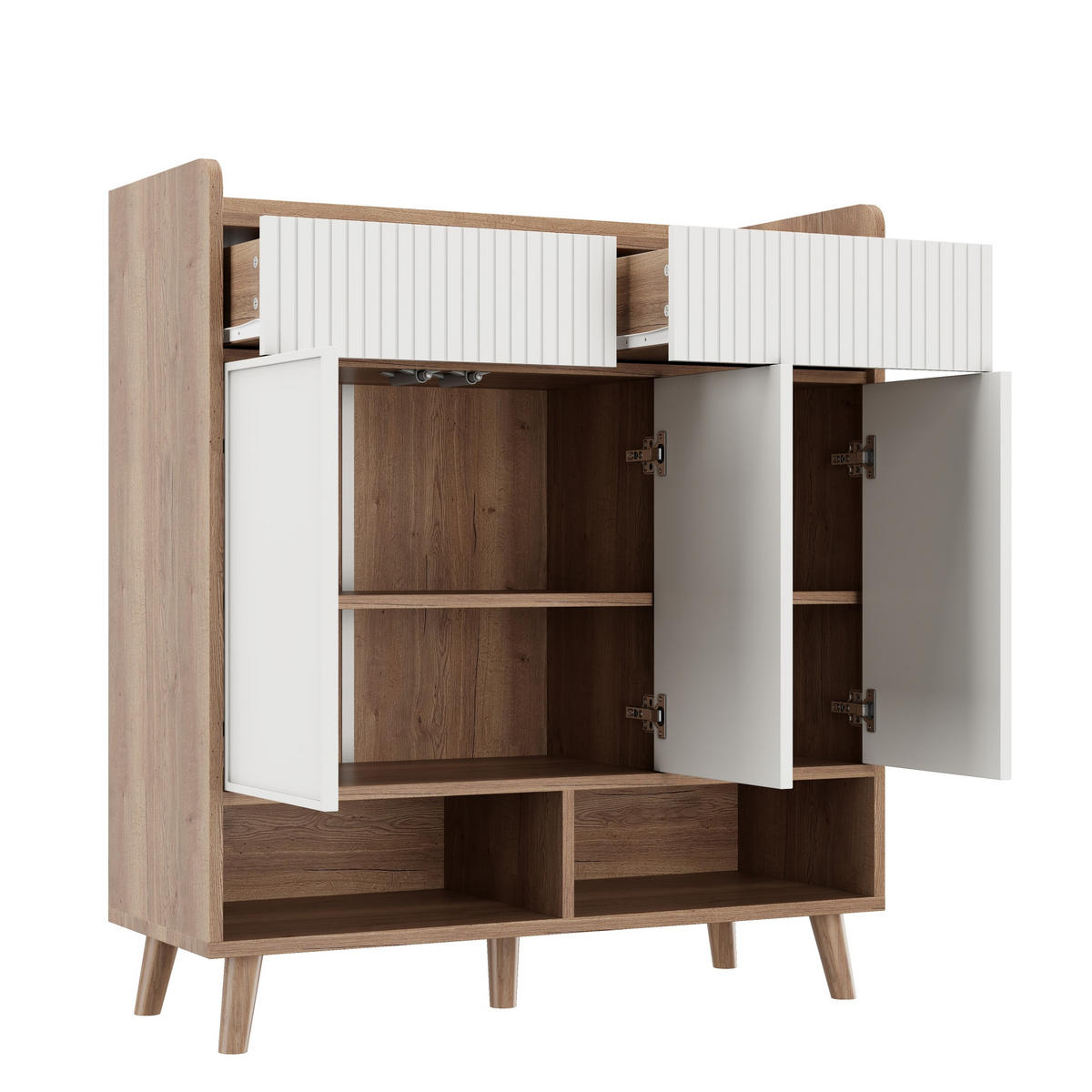 SCHUHSCHRANK mit 3 Türen 2 Schubladen 90 x 35 x 100 cm Weiß/Natural - Weiß, Holzwerkstoff (35/100/90cm) - Beauniv