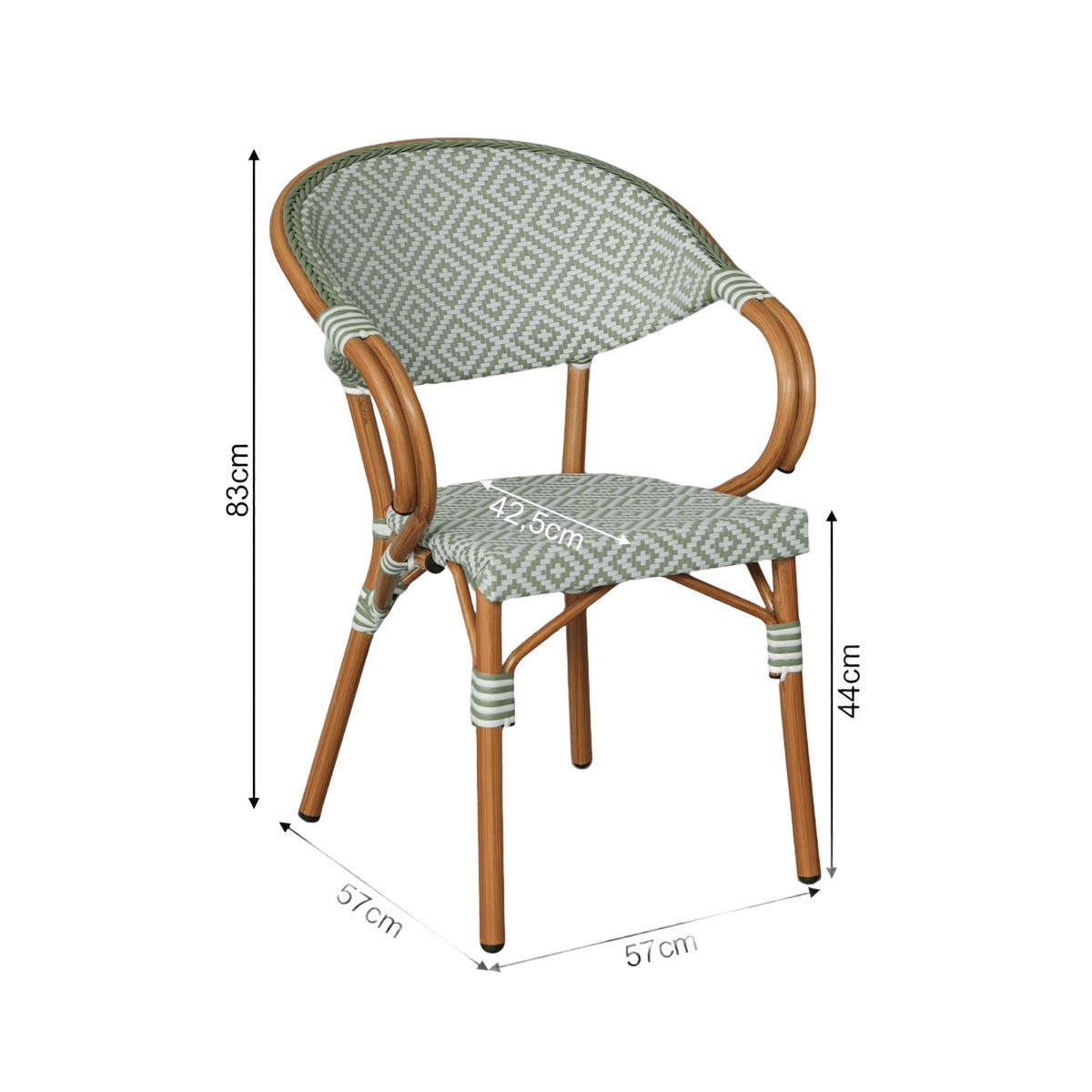 GARTENSTÜHLE Stapelbare Weiß Grün 2er-Set - Hellgrün, Metall (57/84/57cm) - Mobili Rebecca