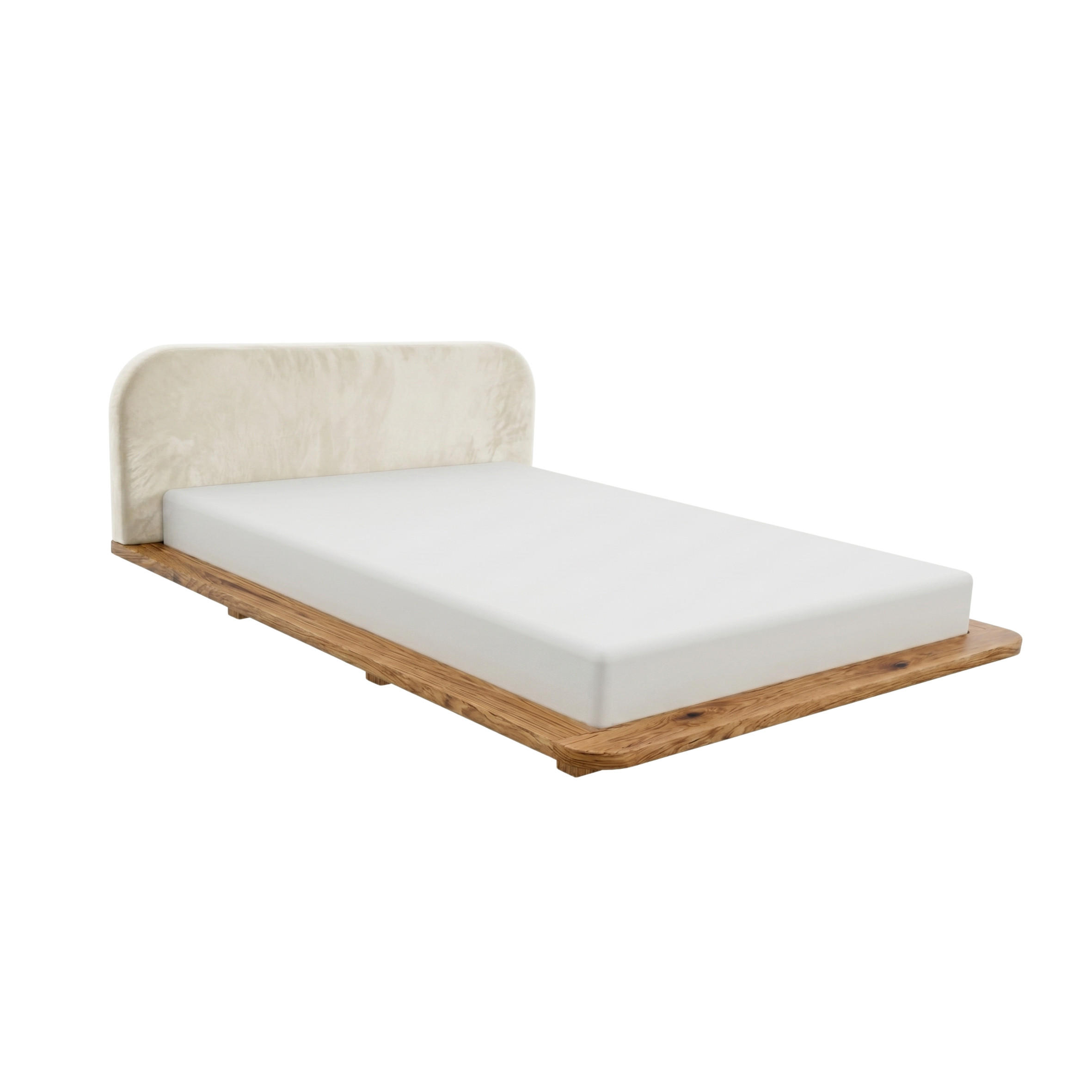 MASSIVHOLZBETT Eyko BORA, 200/200, Wildeiche - lackiert, Samt-Kopfteil Ecru - Ecru/Eichefarben, Holz/Textil (200/200cm)