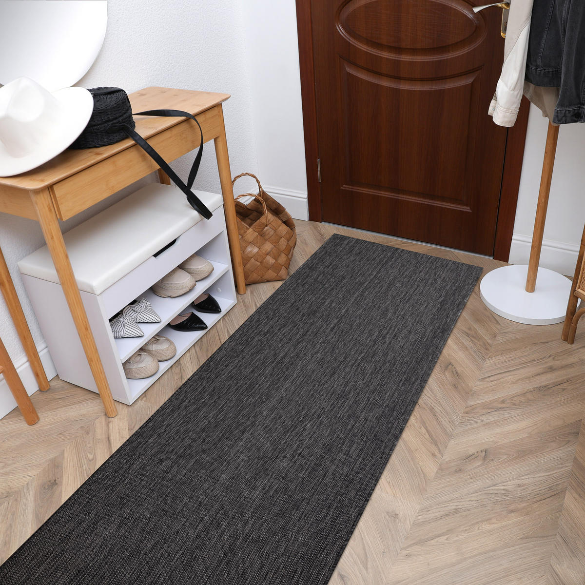 MATTA, löpare SISAL SION A5165A Melange Platt vävd svart 70/200 cm - Svart, Textil (70/200cm) - rugsX