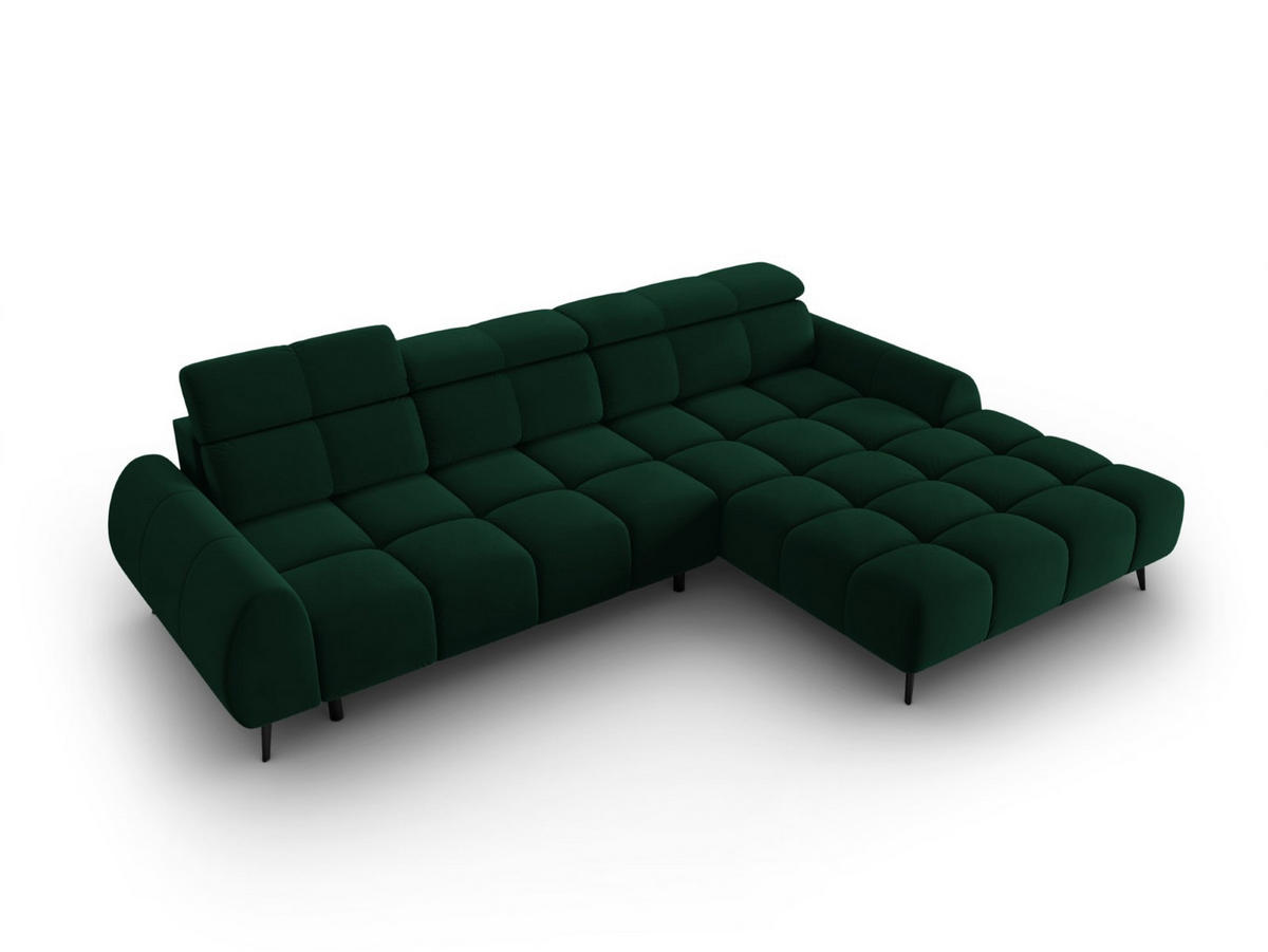 ELEKTRISCHES-ECKSOFA rechts Alyse aus Samt flaschengrün 5 Sitzplätze - Grün, Textil (188/295cm) - Micadoni