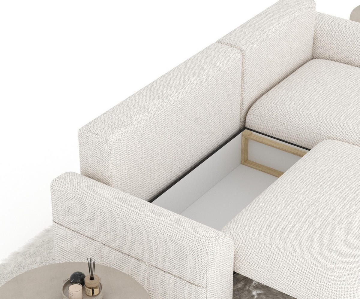 ECKSOFA MIT SCHLAFFUNKTION Bodega Creme Chenille - Creme/Schwarz, Holz/Holzwerkstoff (235/138cm) - Maison de Reve