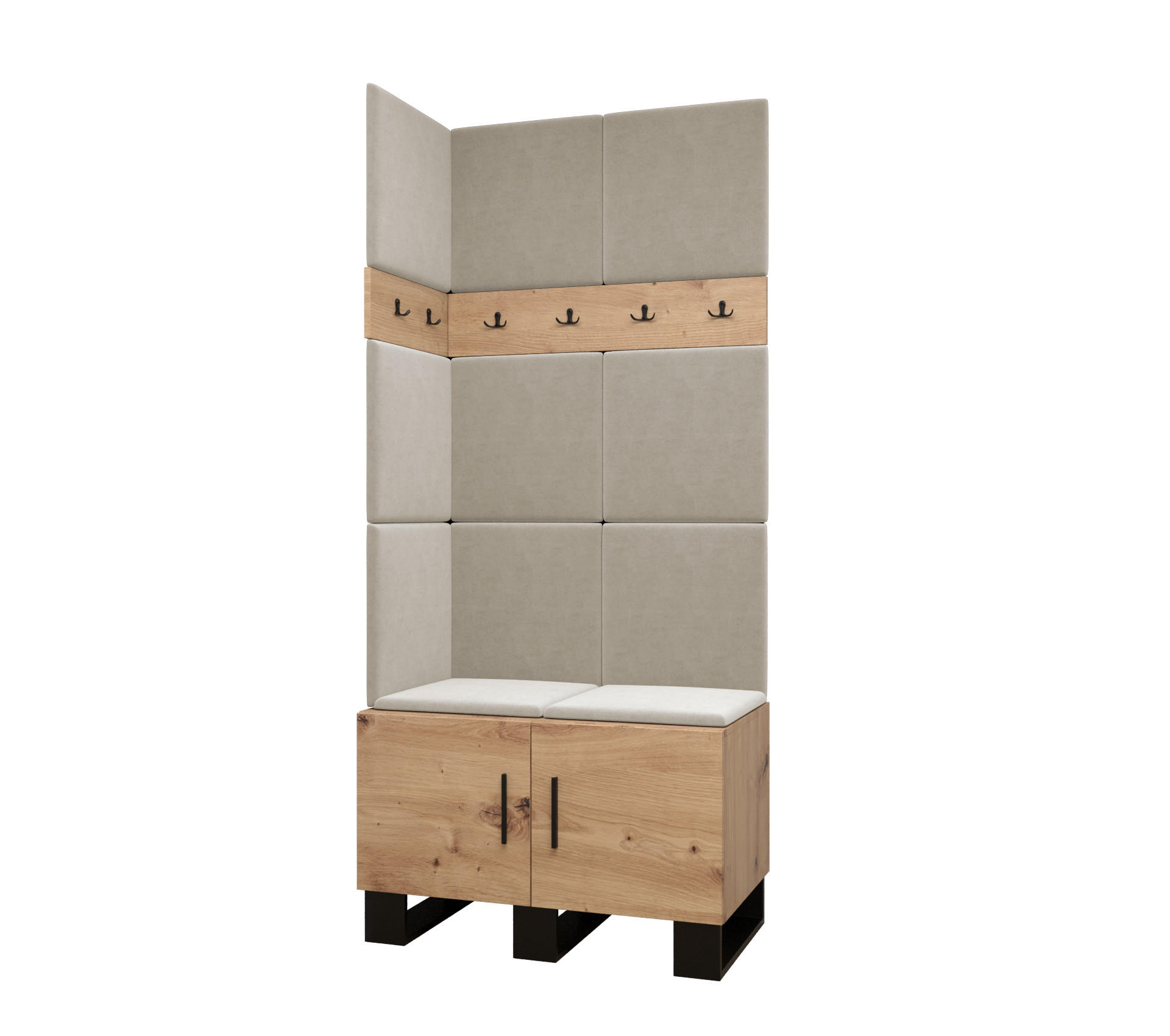 Abiks Möbel Garderoben-Set Eiche Artisan, Creme 84x196x45.6 cm