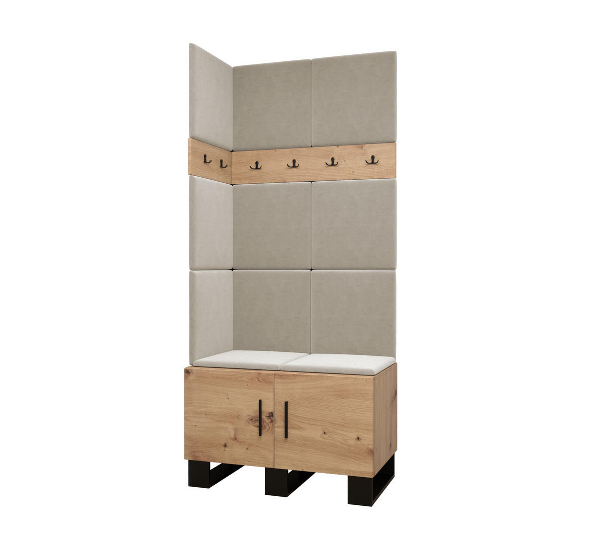 GARDEROBEN-SET 196/84/45,6 - Creme/Schwarz, Holz/Kunststoff (84/196/45.6cm) - Abiks Möbel