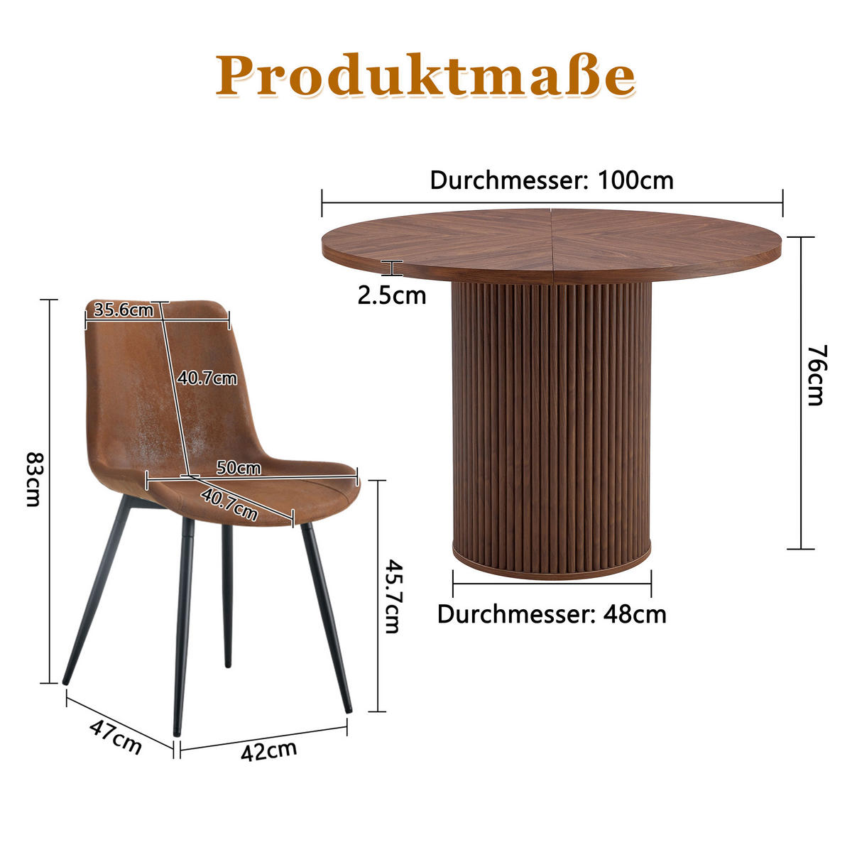 JÍDELNÍ SESTAVA kulatá 100 cm, 4 židle, vzhled ořechu - barva vlašského ořechu, textil (100/76/100cm) - Urban Meuble