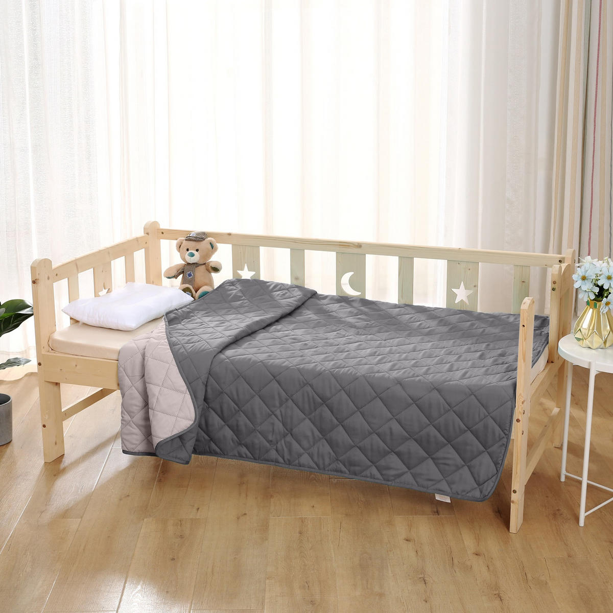 KINDER-SOMMERBETT Steppbett grau - Grau, Textil (135/200cm) - wometo