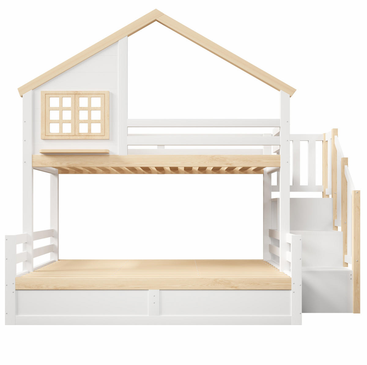 ETAGENBETT 90x200 und 140x200 cm in Weiß/Natur mit Hausdesign und hydraulischem Stauraum - Weiß, Holz (140/200cm) - IVMEU