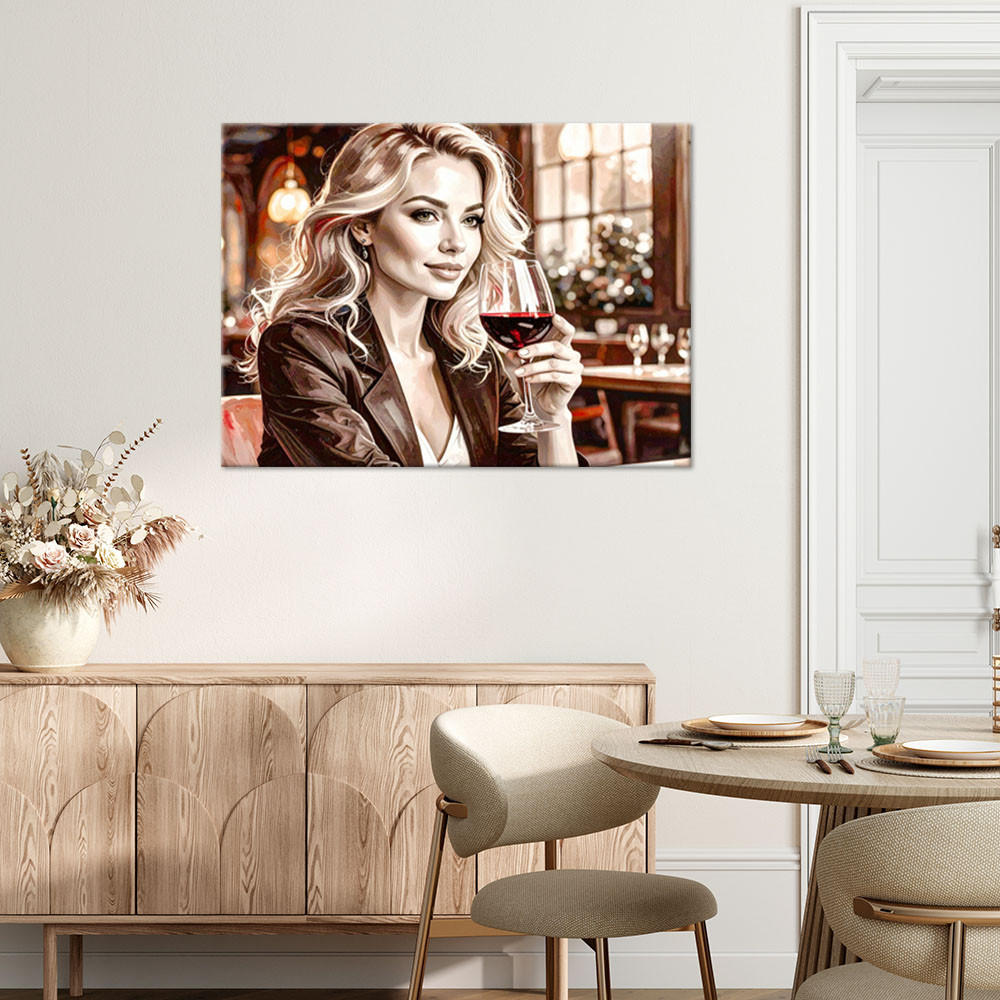 LEINWANDBILD Frau Restaurant Rotwein 120x80cm - Beige, Textil (120/80cm) - Feeby
