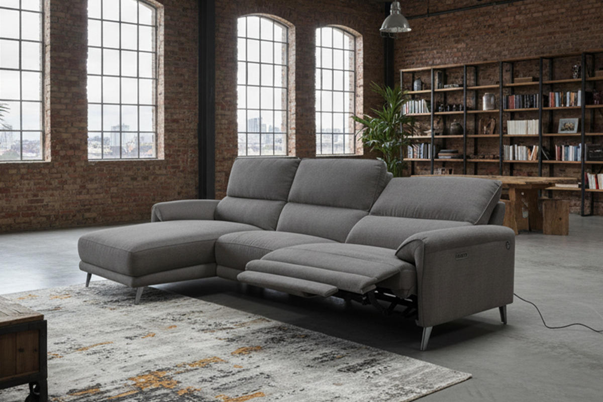 ECKSOFA ADRIANA Anthrazit Flachgewebe Relaxfunktion - Anthrazit/Schwarz, Textil/Metall (280/163cm) - KAWOLA