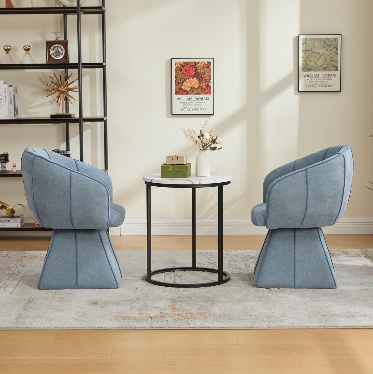 SESSEL 56/54/74,5 cm blau aus Chenille mit 360°-Drehfunktion - Blau, Textil (54/74.5/56cm) - OKWISH