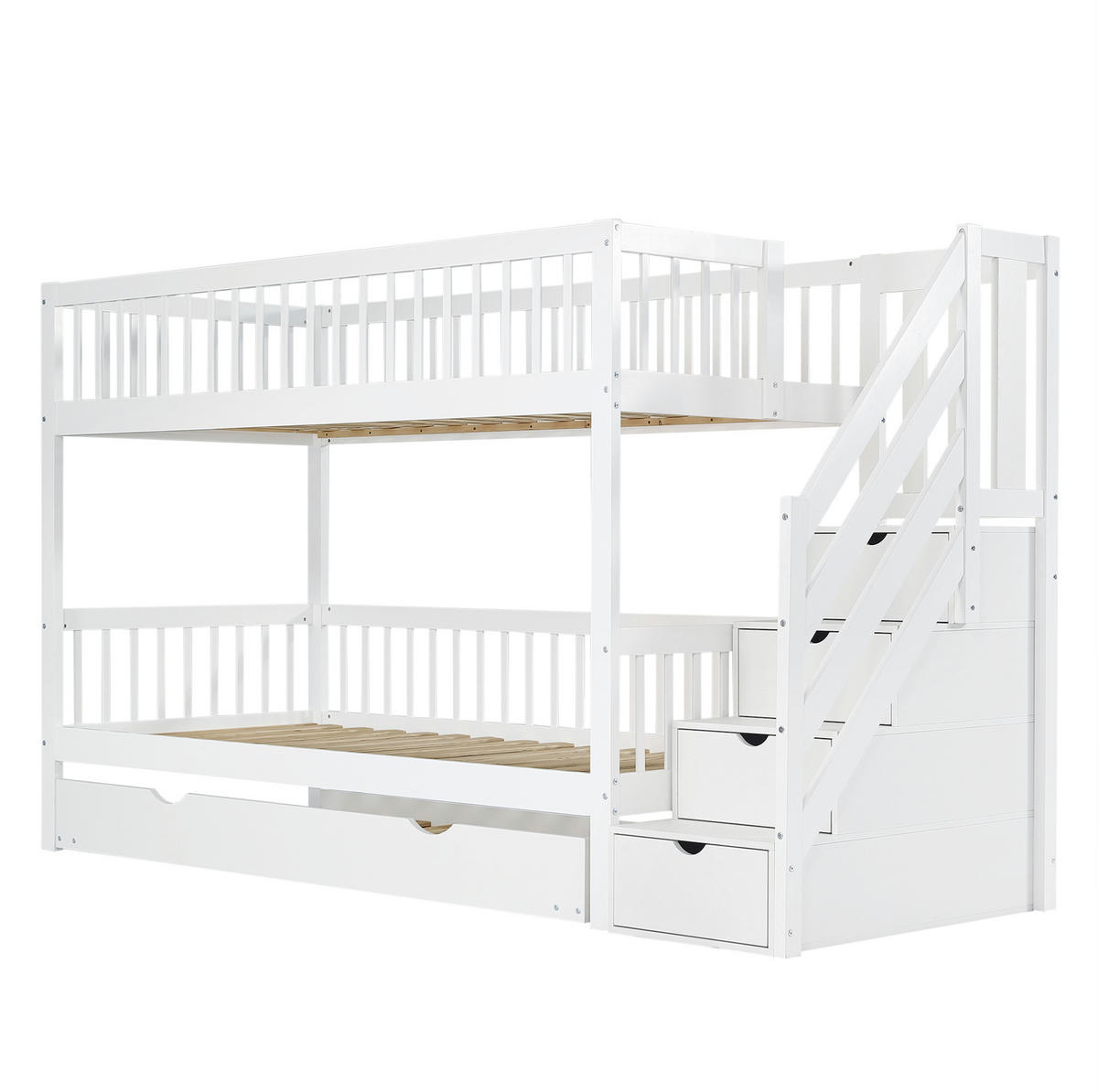 ETAGENBETT 90/200 cm in Weiß mit Rollbett und Leiterschrank - Weiß, Holz (90/200cm) - Flora Grace
