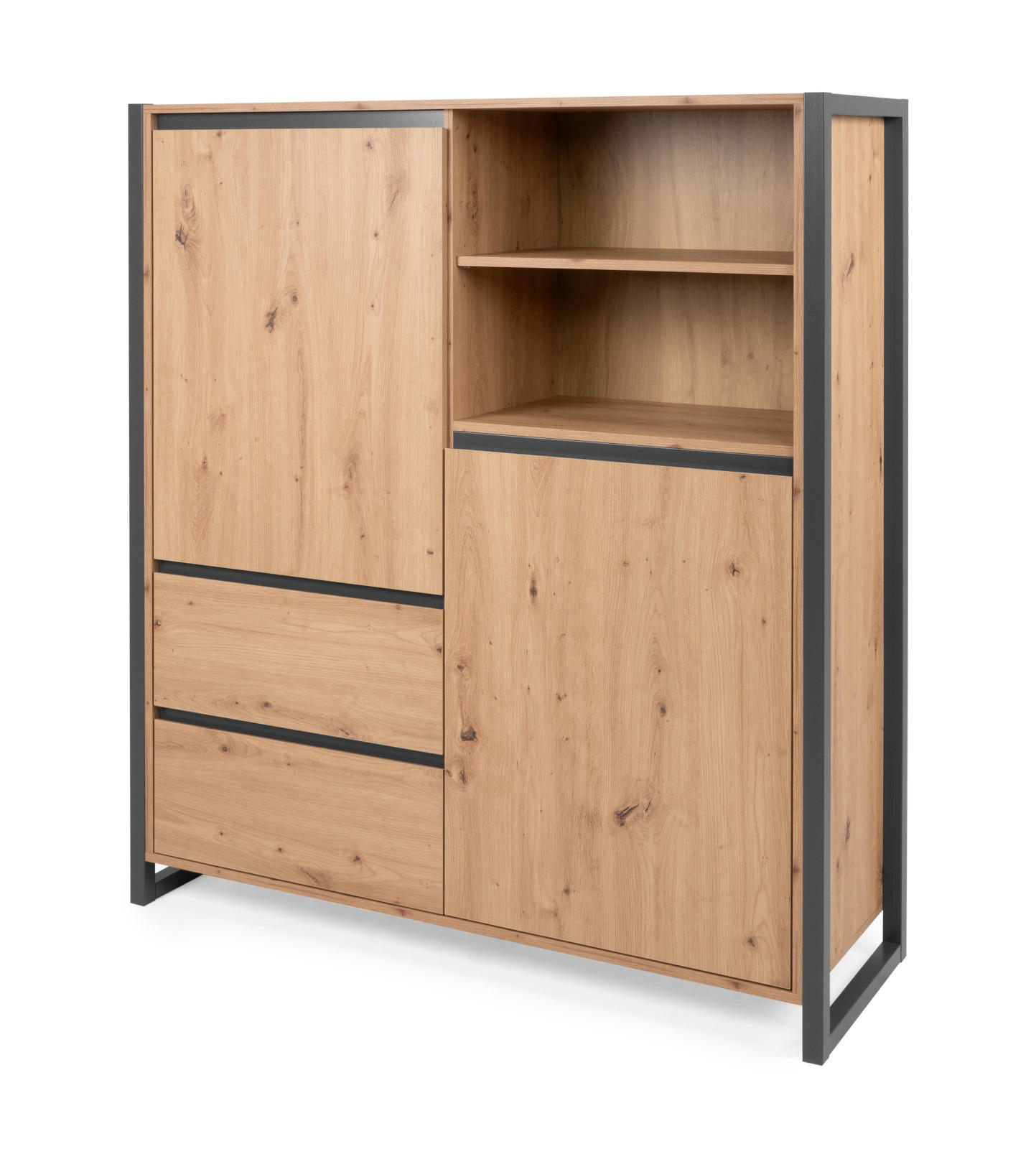 HIGHBOARD Artisan Eiche und Anthrazit 120 x 140 cm, Industrial Design - Anthrazit/Eiche Artisan, Holzwerkstoff (120/140/40cm) - Furn.Design