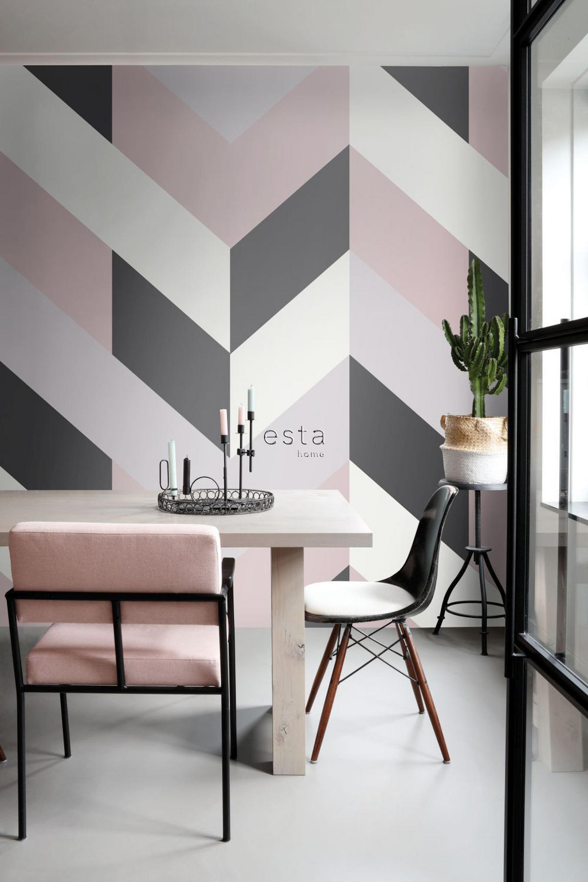 FOTOTAPETE Fischgrätmuster 150 x 279 cm - Schwarz, Papier (150/279cm) - ESTAhome