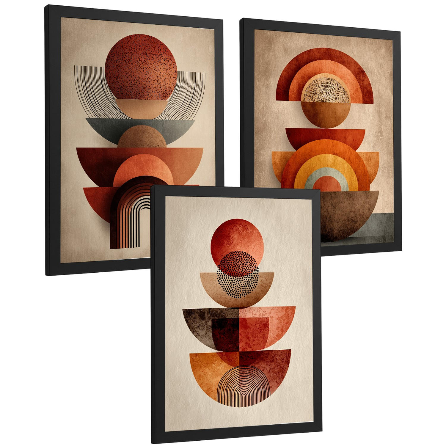 PLAKAT Sada 3 Abstraktní červené tvary A3 Černý rám - černá, papír (29.7/1/42cm) - Nacnic