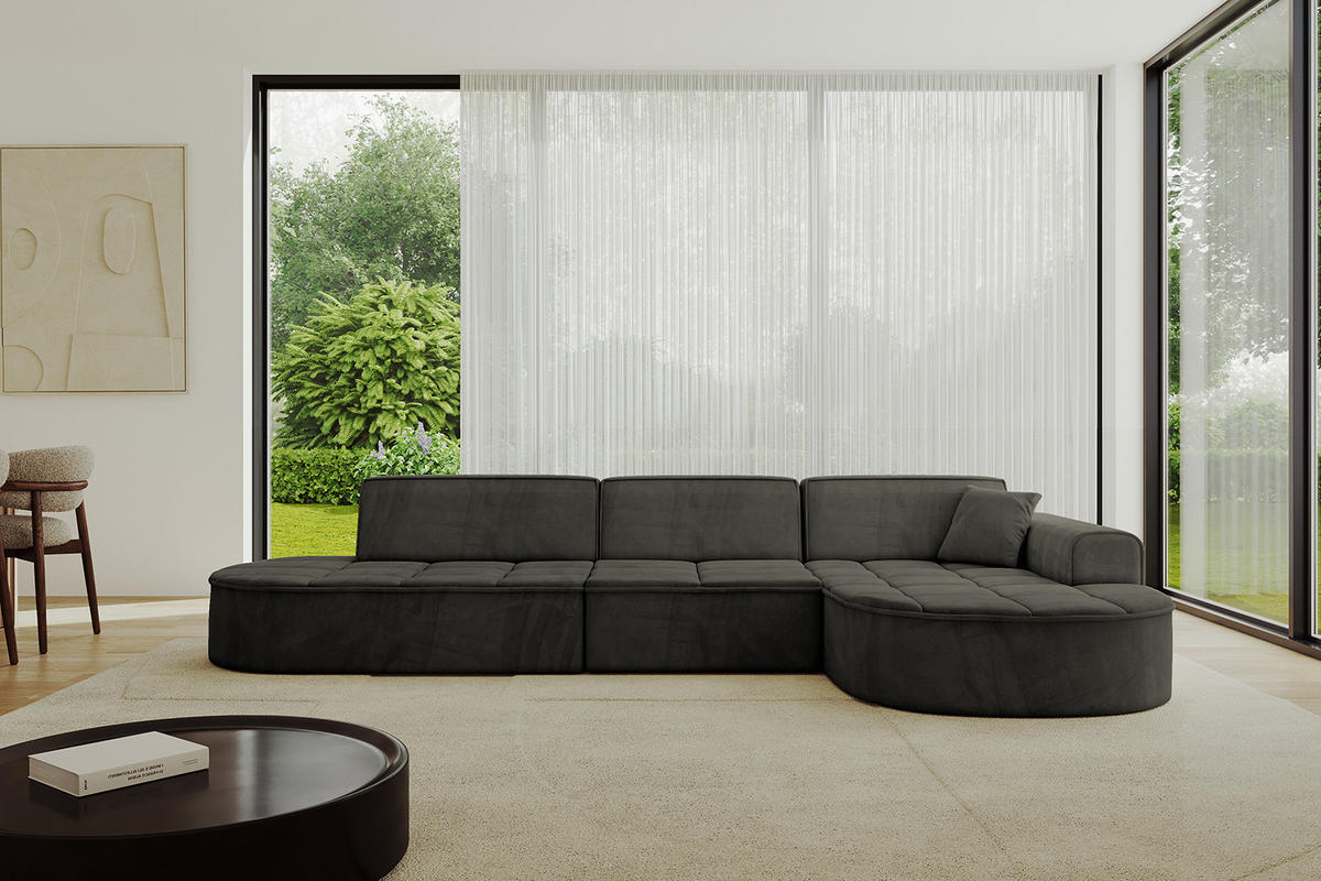 ECKSOFA Ottomane Rechts TARO-L2 - 328x171x79,5 cm Schwarz - Schwarz, Holzwerkstoff/Textil (328/171cm) - ALTDECOR