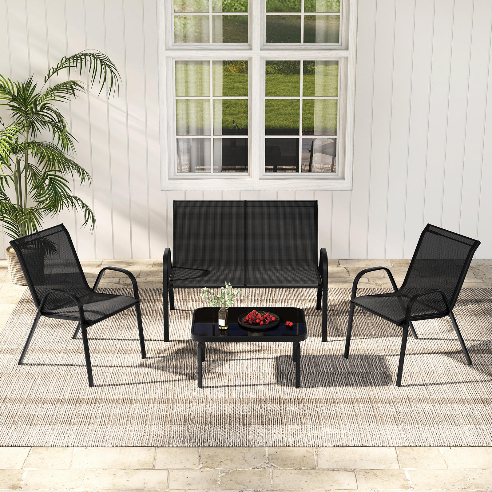 GARTENMÖBEL Set Schwarz(4-teilig) - Schwarz, Metall - COSTWAY