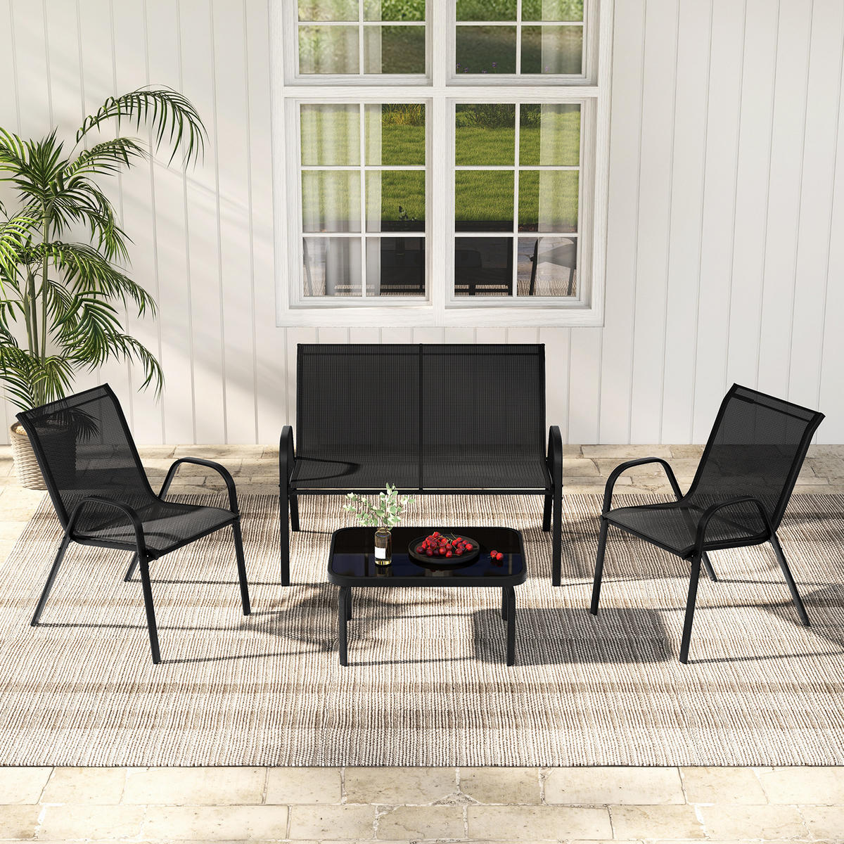 GARTENMÖBEL Set Schwarz(4-teilig) - Schwarz, Metall - COSTWAY