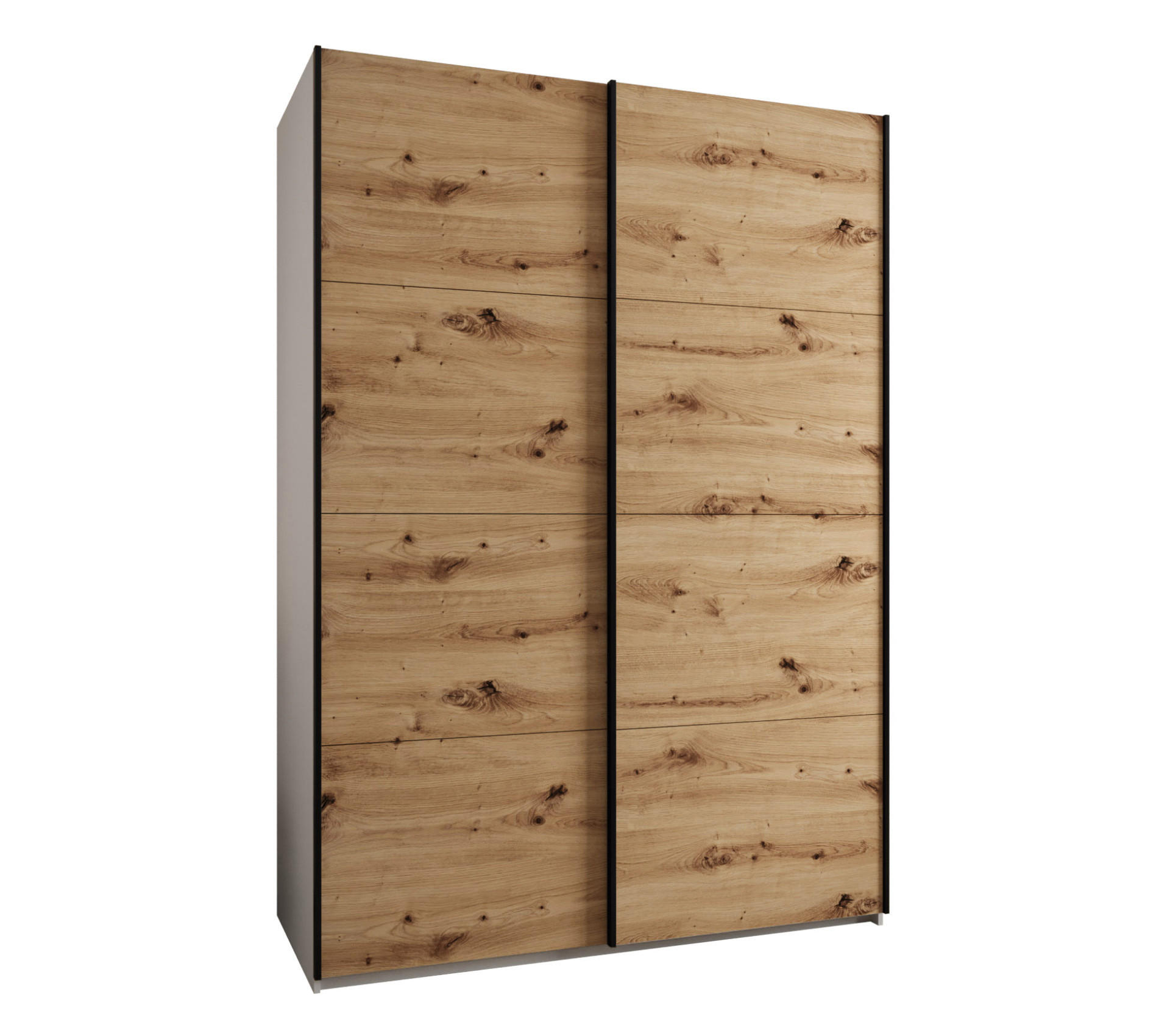 Abiks Möbel Schwebetürenschrank Weiß, Eiche Artisan, Schwarz 180x245x64 cm