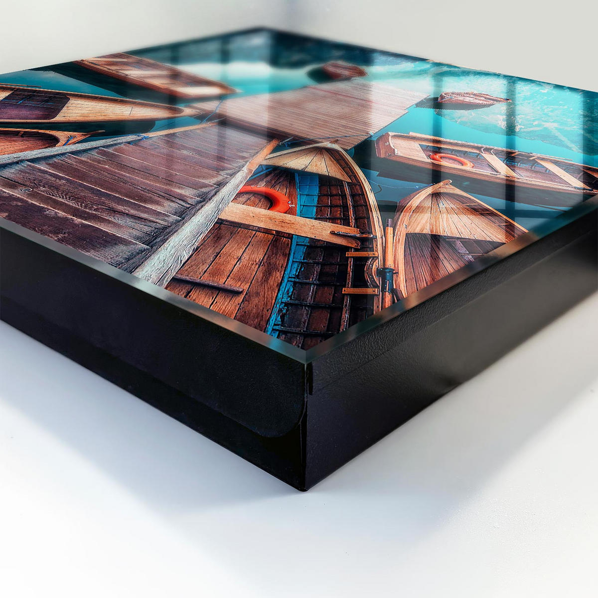 SCHLÜSSELBOX Schwarz 30x30 cm- Türöffnung nach rechts - Berglandschaft - Blau, Metall (30/30/5cm) - TULUP