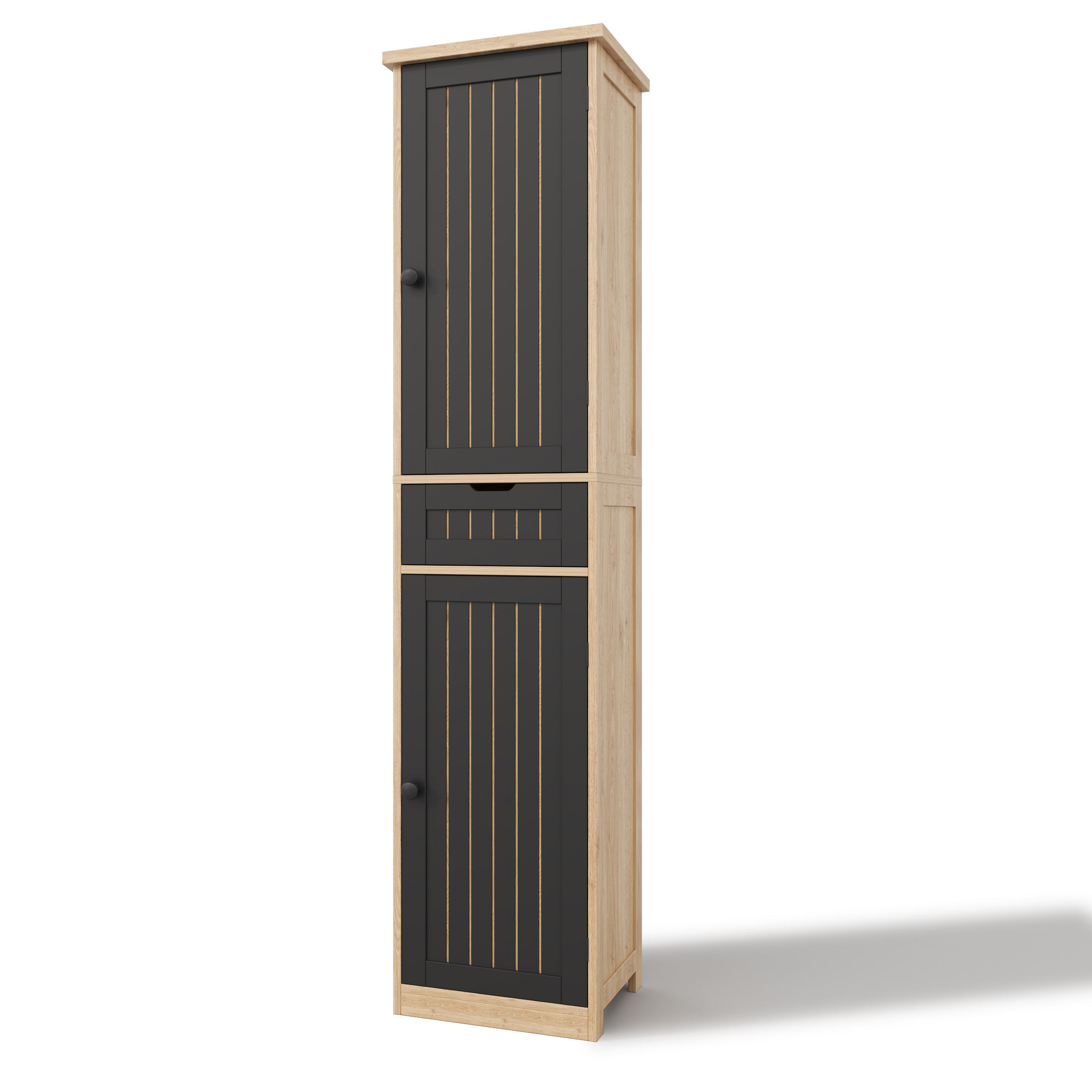 KÜCHENSCHRANK Schwarz-Naturfarben aus MDF mit Retro-Gittertüren 170 × 40 × 30 cm - Naturfarben, Holzwerkstoff (40/170/30cm) - Luhomfu
