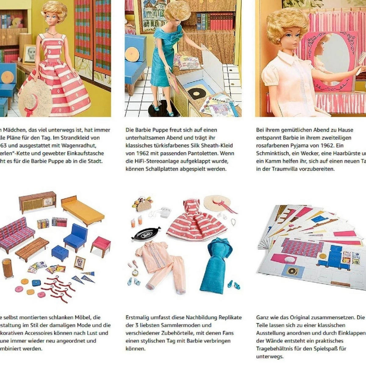 PUPPENHAUS Retro Villa Barbie Haus 1962 Möbelset - Gelb, Holz - Barbie