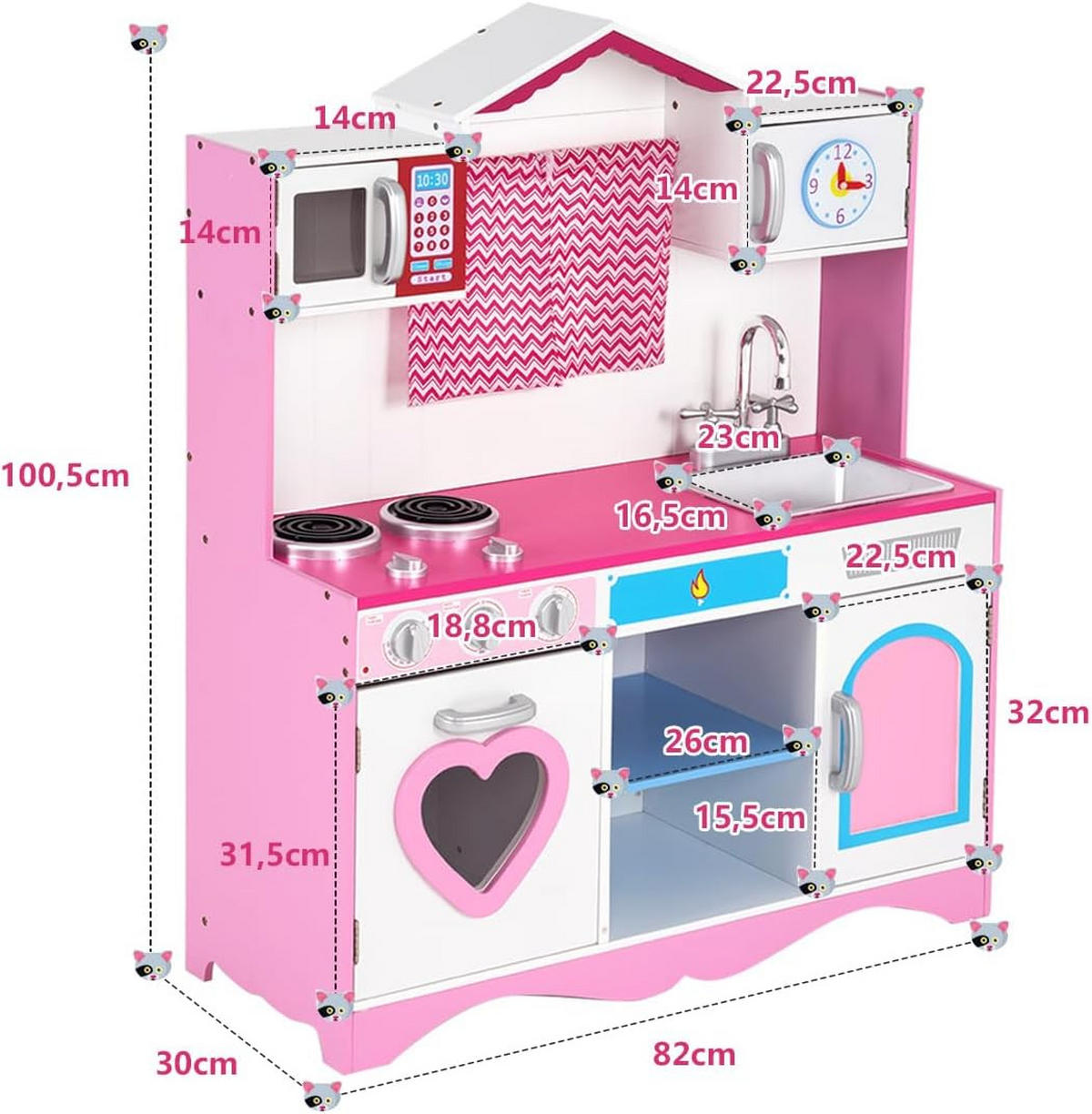 KINDERKÜCHE Holz Pink - Pink, Holz (30/101/82cm) - COSTWAY