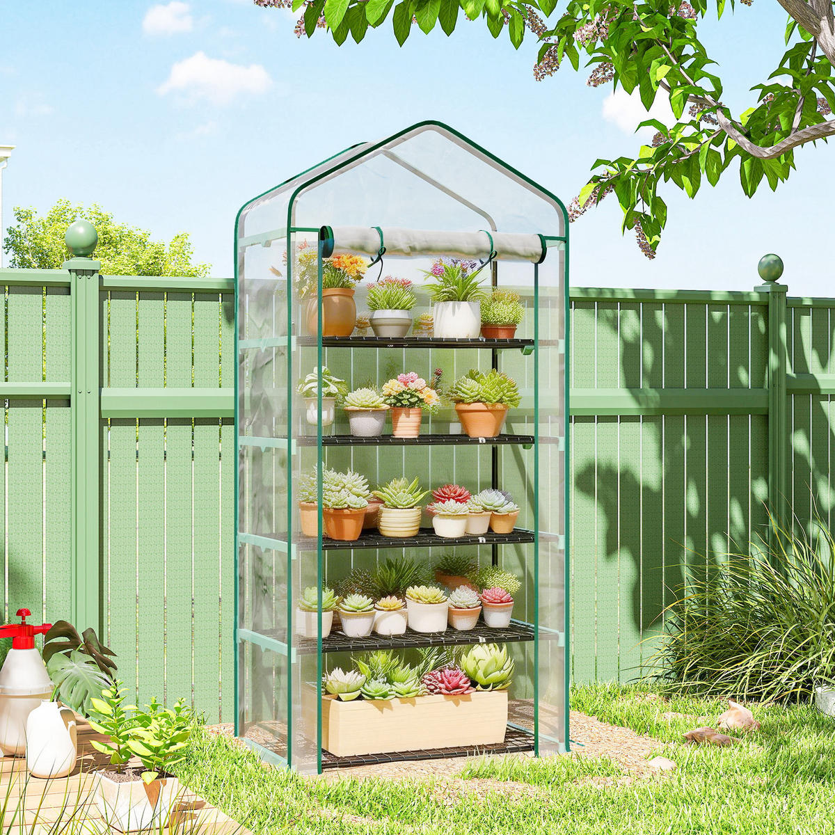 GEWÄCHSHAUS DE-12065 5 Etagen mit Rolltür Transparent - Transparent, Kunststoff (49/193/90cm) - ComfortXL