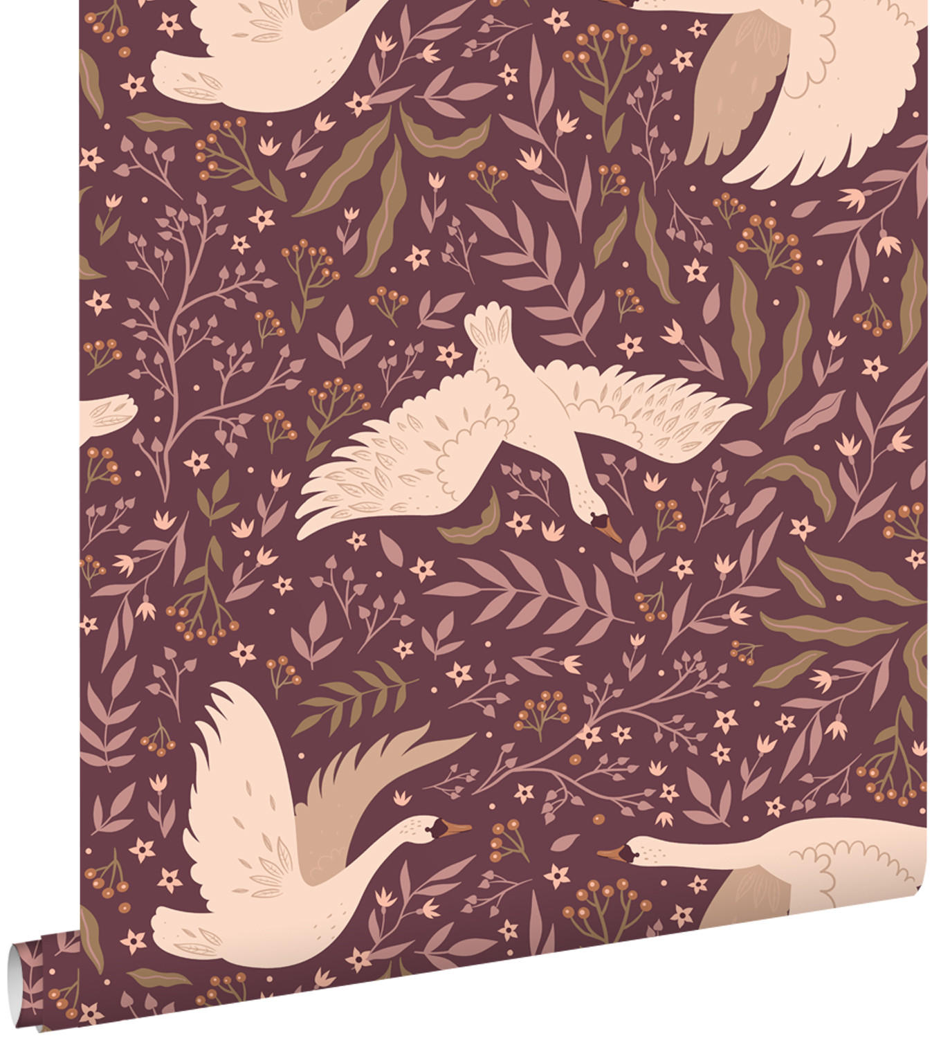 TAPETE Schwäne 0.53 x 10.05 m - Lila, Papier (53/0.1cm) - ESTAhome