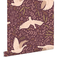 TAPETE Schwäne 0.53 x 10.05 m - Lila, Papier (53/0.1cm) - ESTAhome