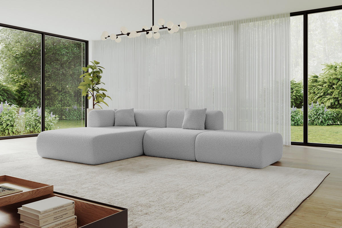 ECKSOFA Ottomane Links OVLY-L 289x176x71 Hellgrau Bouclé - Silberfarben/Hellgrau, Holzwerkstoff/Kunststoff (176/289cm) - ALTDECOR