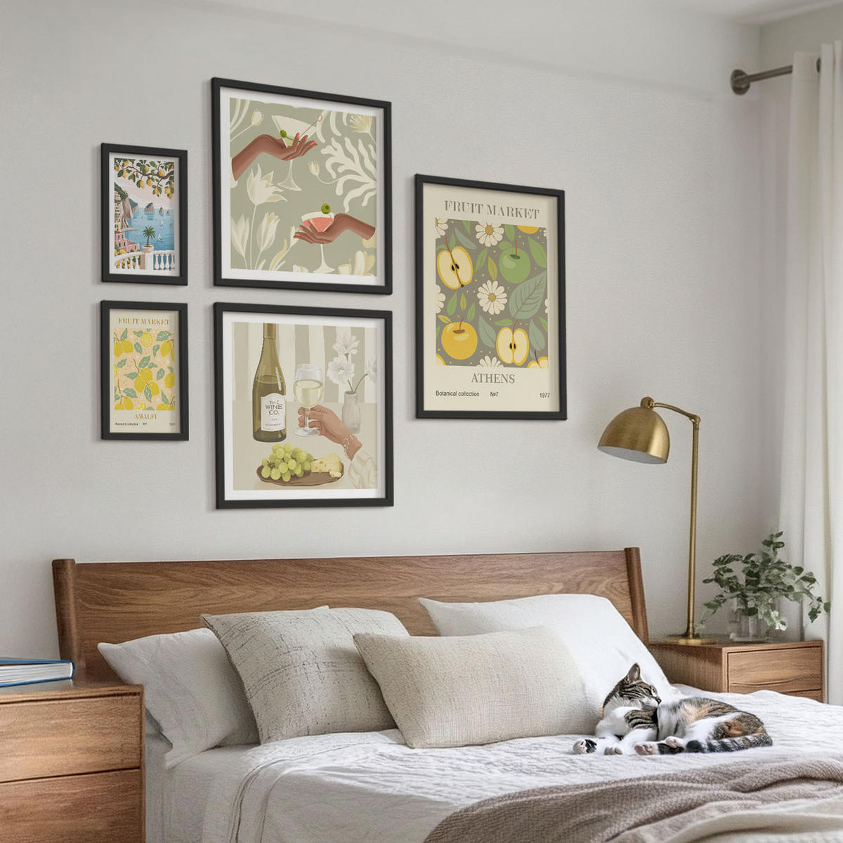 BILDER SET 5er Set - 50x50 cm & 20x30 cm & 40x60 cm Schwarzer Rahmen - Vintage-Poster mit Fruchtmustern - Schwarz, Kunststoff (40/60cm) - TULUP