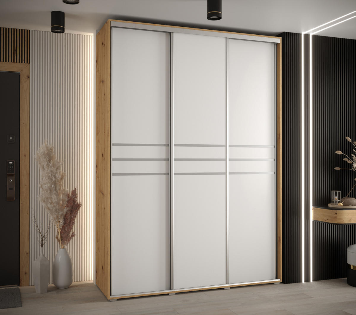 SCHWEBETÜRENSCHRANK 235,2/170/60 3-türig - Silberfarben/Weiß, Holz/Metall (170/235/60cm) - Abiks Möbel